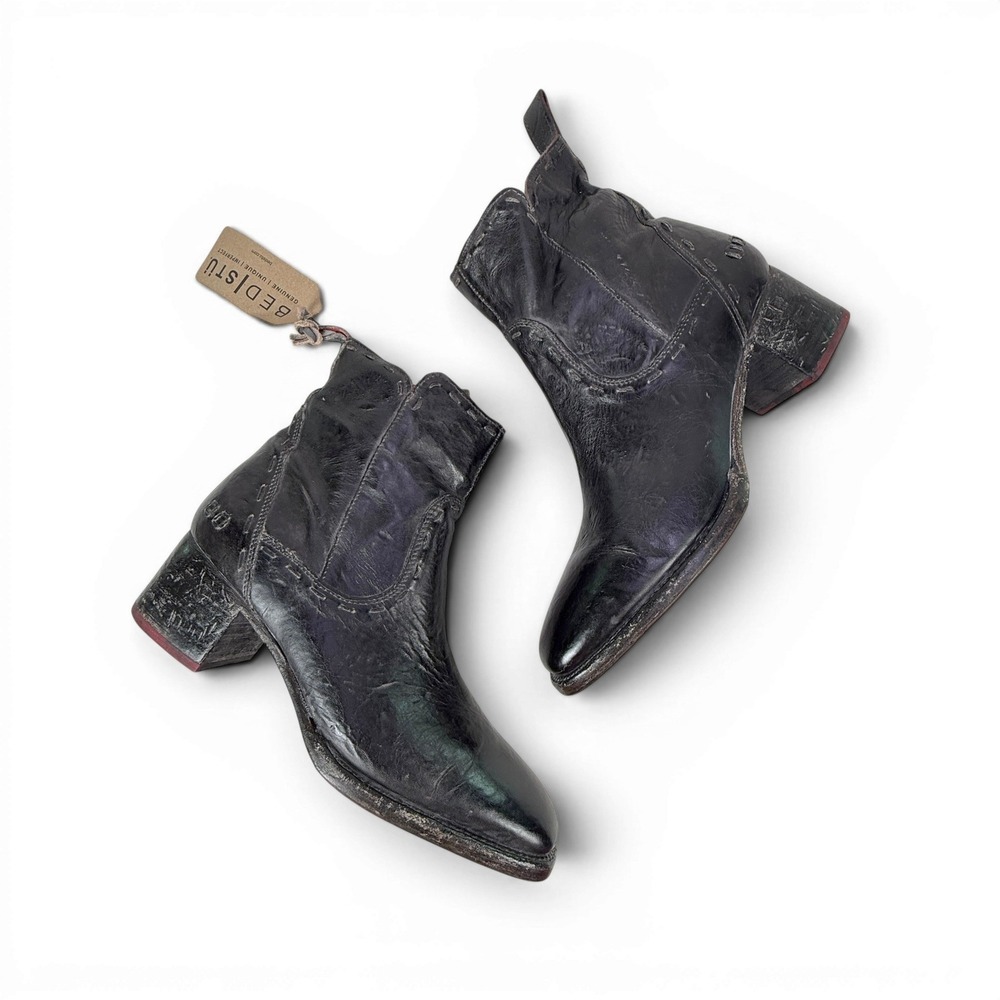 Bed Stu Merryli Black Rustic Leather Square Toe Ankle Boots Womens 10